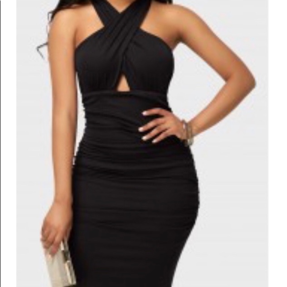 High Waist Black Ruched Sleeveless Dress